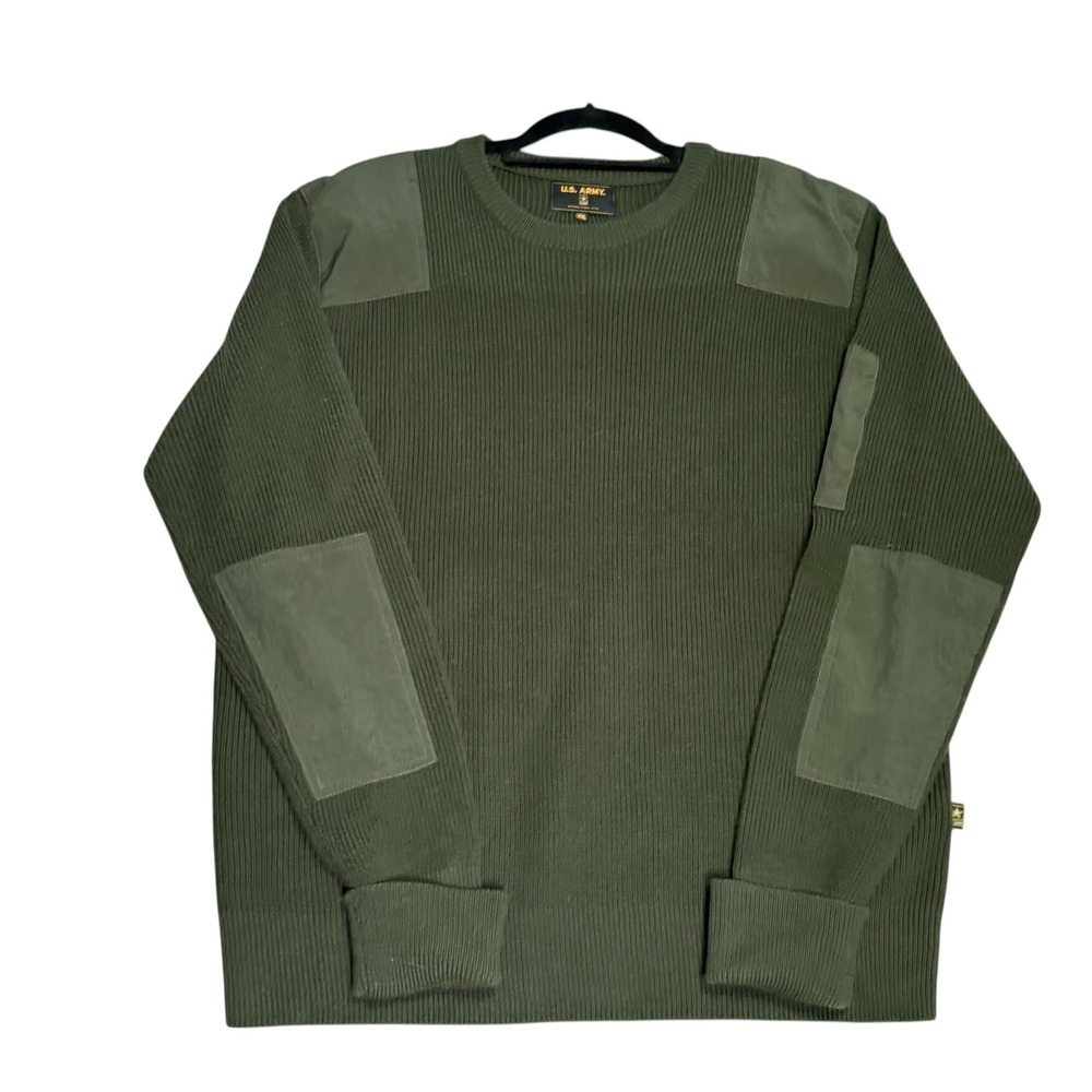 Army Commando Sweater Men XXL Olive Green Wool Blend Ribbed Patch Pullover Army